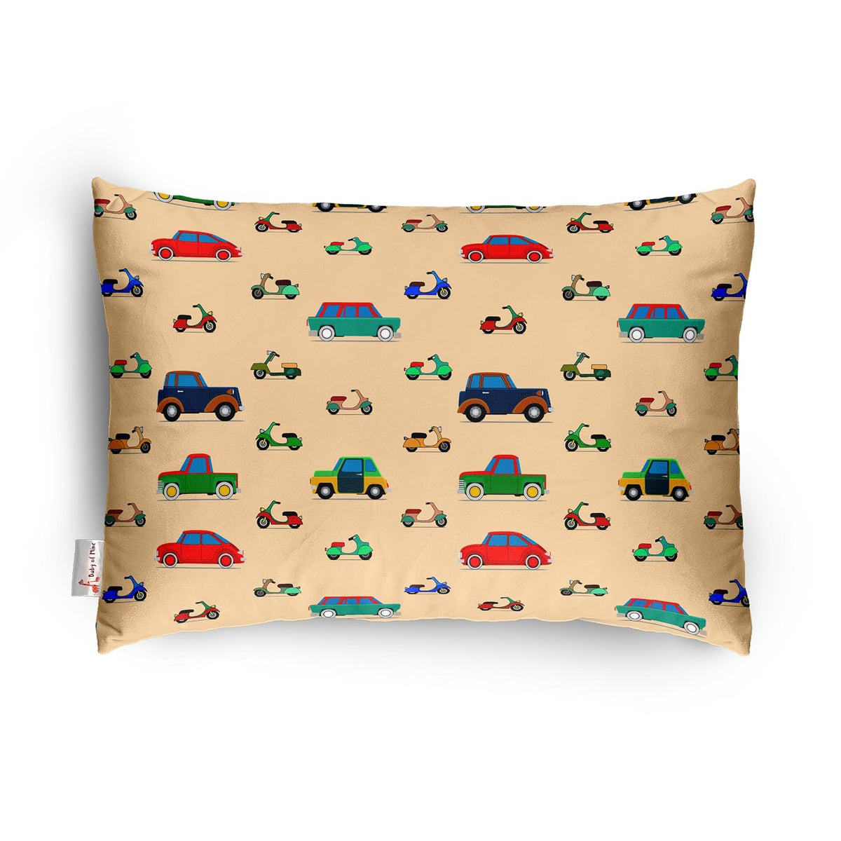 Premium Baby Pillow For Kids, Super Soft Cotton Kids Cushion - 12 X 18 Inches | For 5 Years Old Kids, Cartoon Prints - Vintage Cars | Bed Pillow, Washable, Easy To Care - Pillow 03
