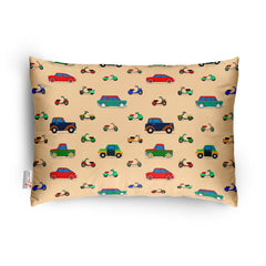 Premium Baby Pillow For Kids, Super Soft Cotton Kids Cushion - 12 X 18 Inches | For 5 Years Old Kids, Cartoon Prints - Vintage Cars | Bed Pillow, Washable, Easy To Care - Pillow 03