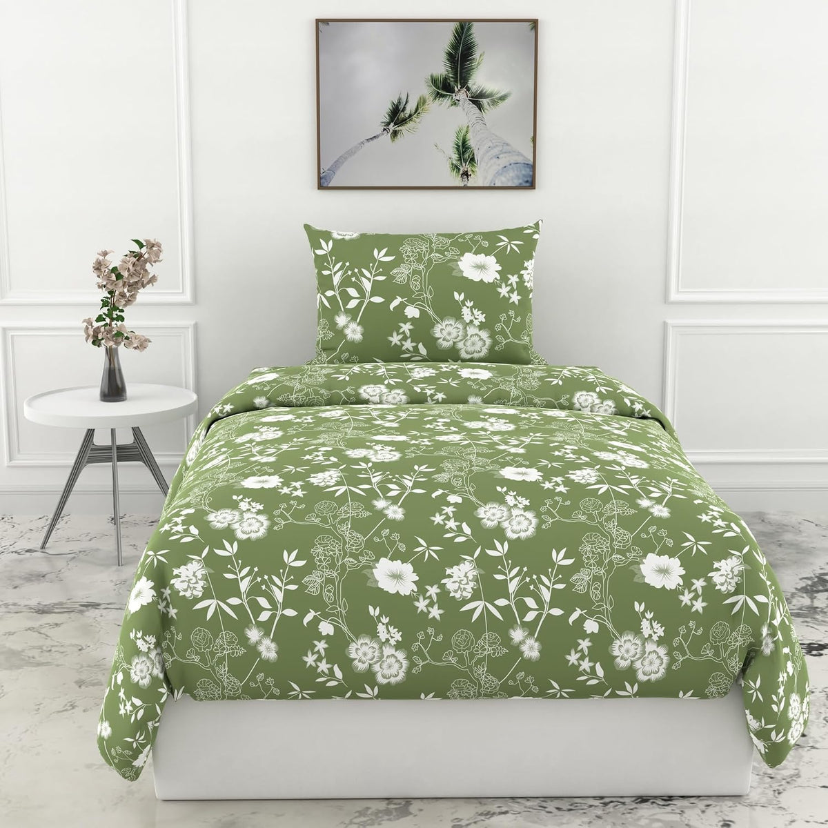 1 Single Bedsheet & 1 Pillow Cover - 54 X 84 Inches, Olive Green | Coordinated Look For Your Bedding | Durable & Easy To Maintain