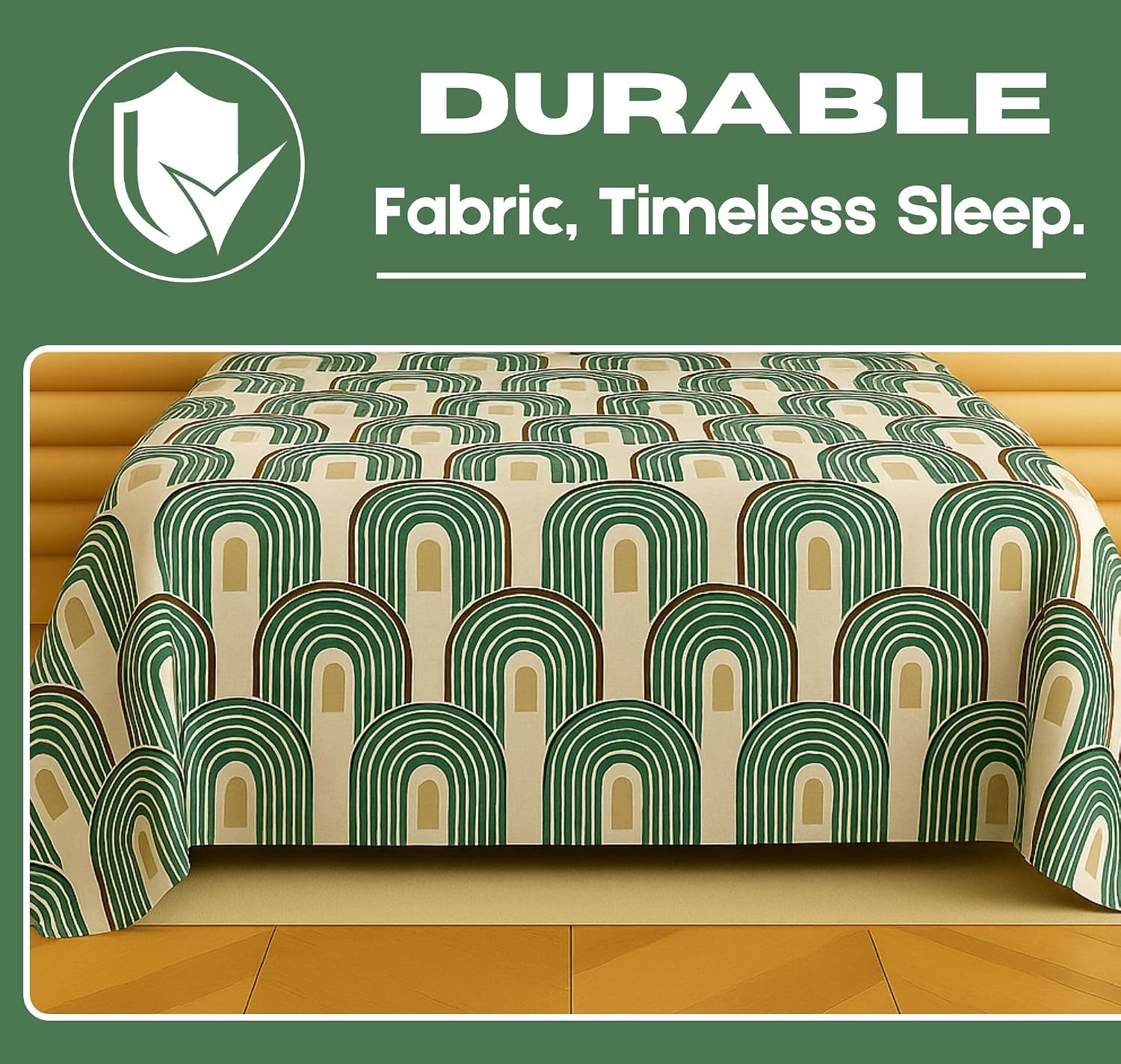1 Double Bedsheet With Two Pillow Covers - 90 X 94 Inches, Green & Ivory | 300 Thread Count Super Soft Bed Sheet For King Size Bed