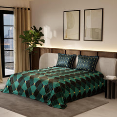 Satin Bedsheet King Size Bed With 2 Pillow Covers | 90 X 108 Inches, Green & Black | Premium Bedding Set, Gifts For Couples, Wedding, Anniversary