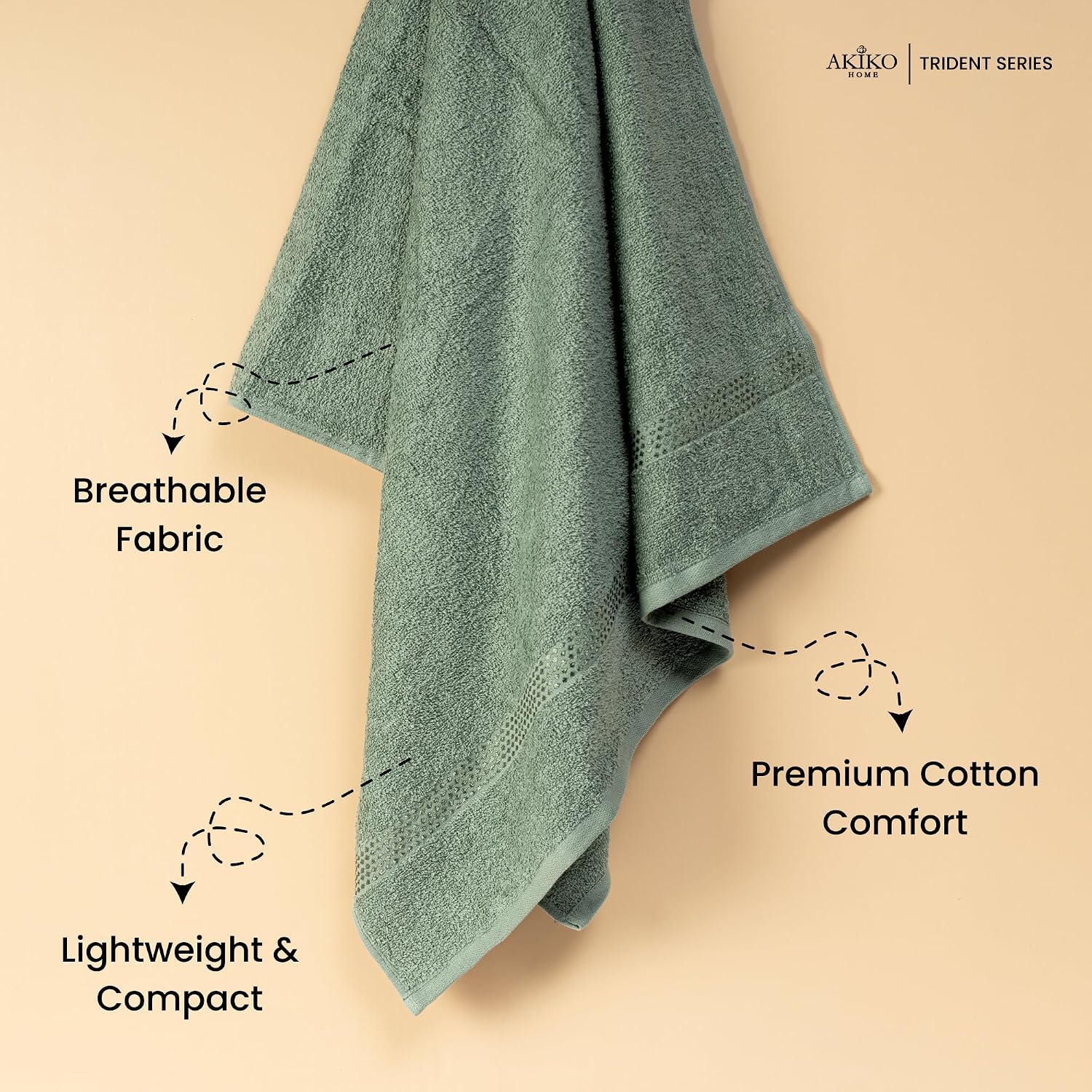 Akiko Home 100% Cotton Trident Series Bath Towels | Premium, Soft, Absorbent, Quick Dry & Durable, Large Size Towel For Men & Women 400 Gsm (Green)