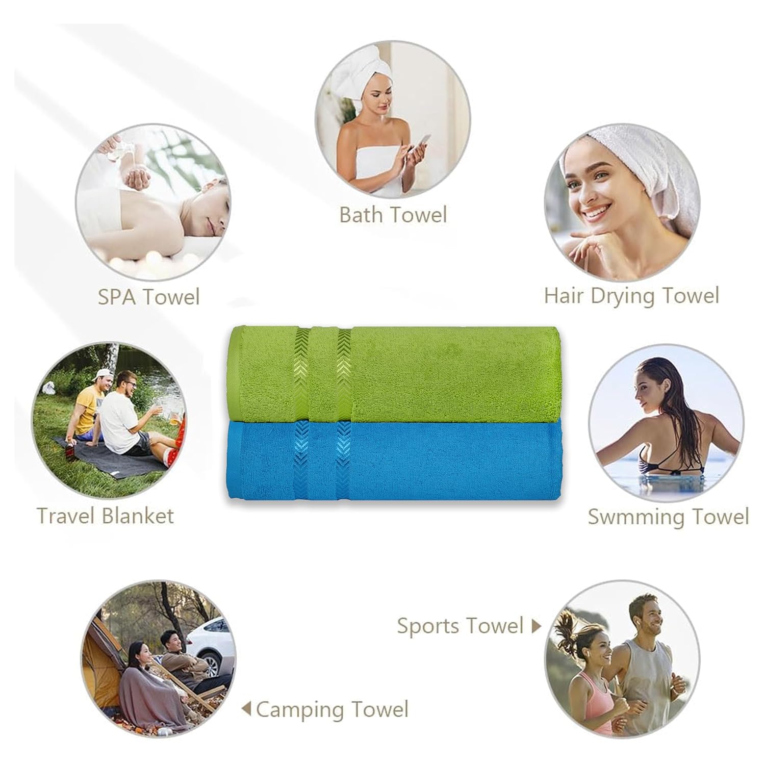 Casa Copenhagen Designed In Denmark Ember Super Soft 2 Pieces 100% Cotton Large Bath Towel - Lime Green & Hawai Ocean