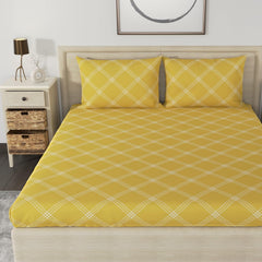 Cotton 210 TC Premium Queen Size For Bedsheet With 2 Pillow Covers - 88 X 100 Inches, Yellow | All Weather Comfort & Bedroom - Softness & Natural Breathability