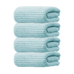 Black Gold The Finer Touch Microfiber Striped Hand Towel 800 Gsm | Soft & Quick Dry, Lightweight & Absorbent Face Towel (Green) - Pack Of 4