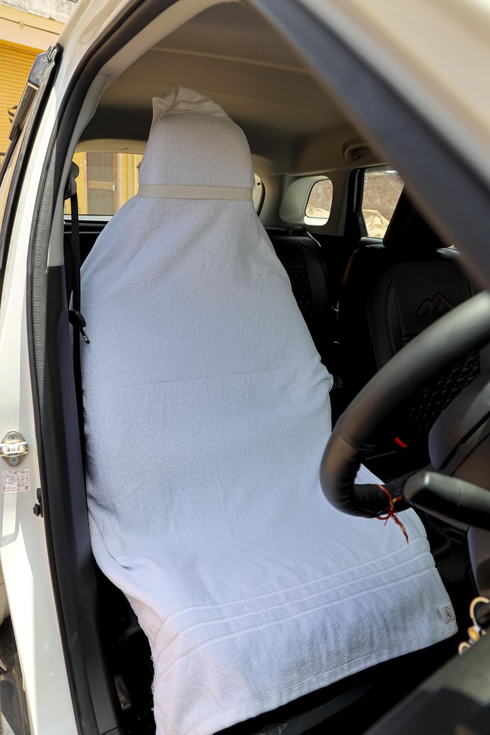 Roman Home Solid Large Luxury All Car Seats & All Office Chair Towel With Tie Knot & Elistick 450 Gsm - (White)