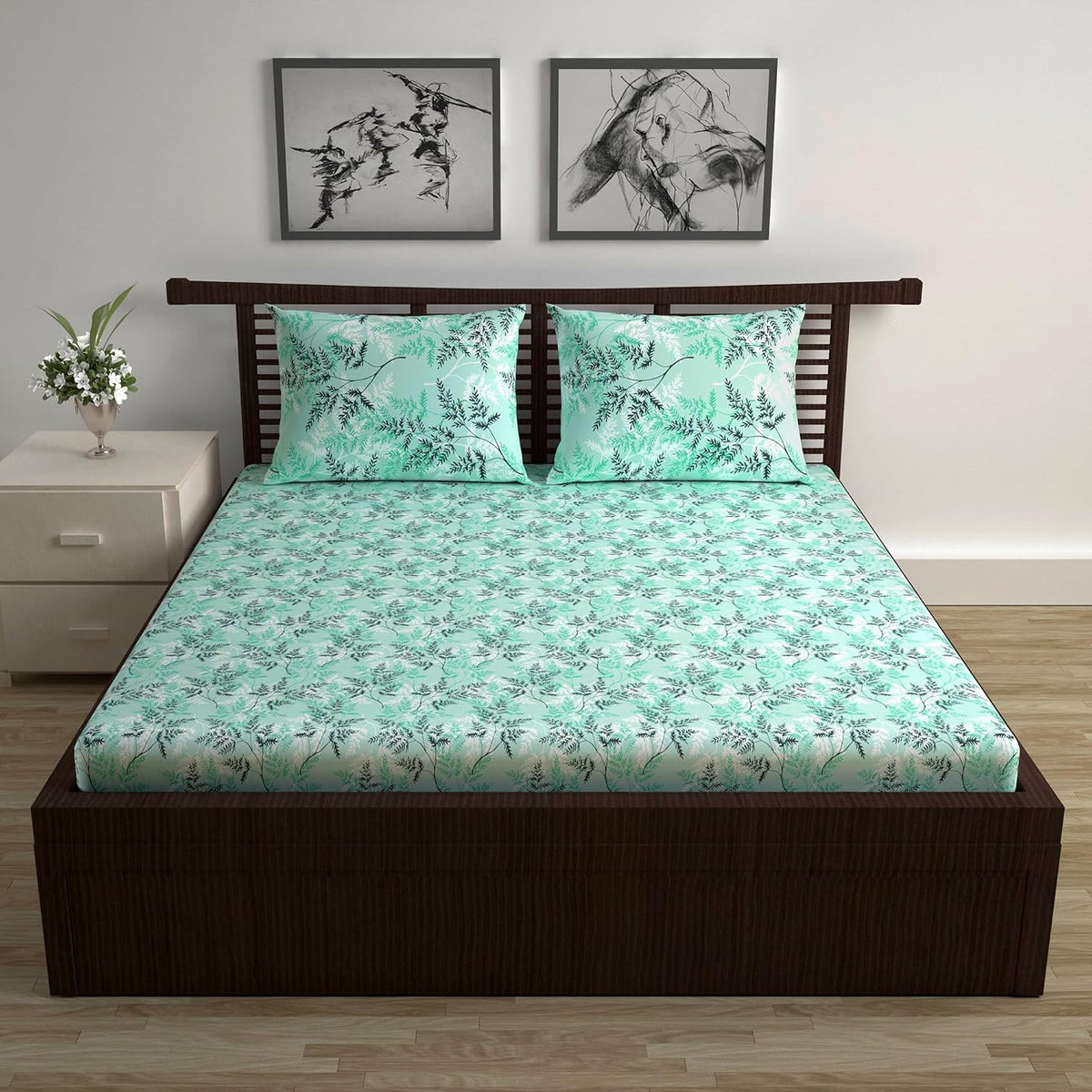 Queen Size Double Bedsheet With 2 Pillow Covers - 87 X 100 Inches, Aqua | 144 Thread Count Pure Cotton Bedsheet - Light Weight, Soft, Skin Friendly | Perfect For Gifting