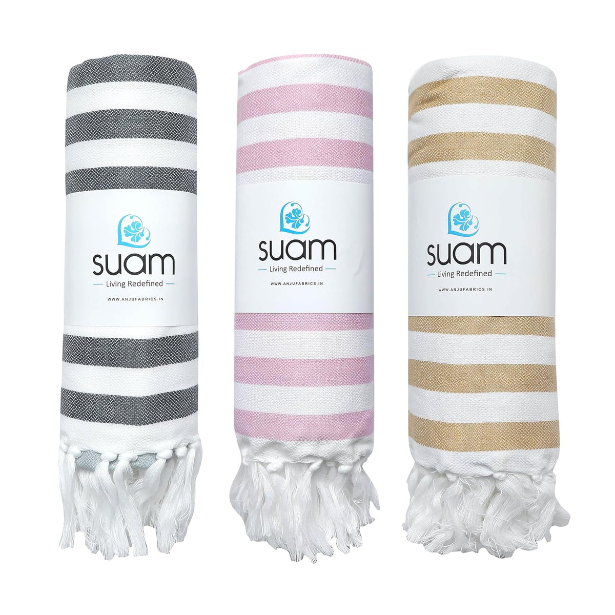Suam Suntails Lightweight 100% Cotton Bath Towel 400 Gsm | Beach, Pool, Travel, Spa & Yoga, Daily Use | Pack Of 3 (Pink & Blue, Sandal & Dark Blue, Black & Grey)