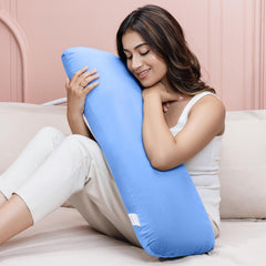 Memory Foam Half Body Pillow, For Sleeping & Hugging, Pregnancy, Sky Blue - 30 X 10 X 5 Inches | Long Cuddle Pillow Suitable For Side Sleepers & Back Support | Velvet Cover, Bed Pillow