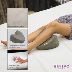 Memory Foam Knee Pillow For Sleeping, Leg Pillow For Pregnancy - Grey | For Back Pain, Side Sleepers, Sciatica & Knee Pain Relief | Knock Knee Pillow For Leg Support, Zipper Velvet Cover