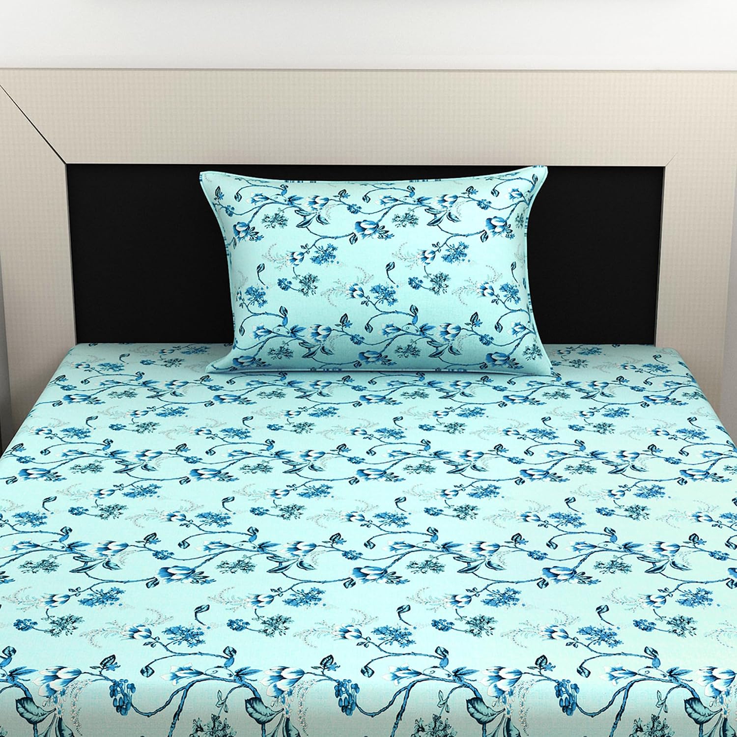 Bedsheet For Single Size Bed With 1 Pillow Cover - 57 X 87 Inches, Blue | Gifts For Wedding Or Anniversary, Surprise, Soft, Breathable, & Comfortable Bedsheet