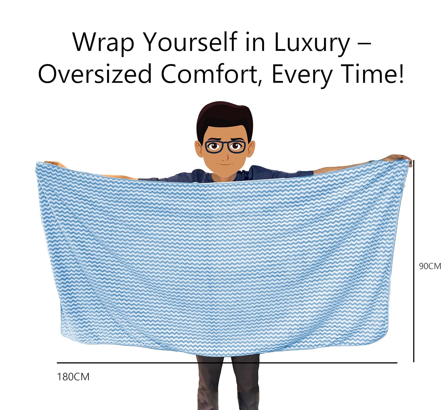Black Gold The Finer Touch Microfiber Zigzag Bath Towel 700 Gsm | Soft & Quick Dry Towel Lightweight & Absorbent Use For Men & Women (Blue) - Pack Of 2