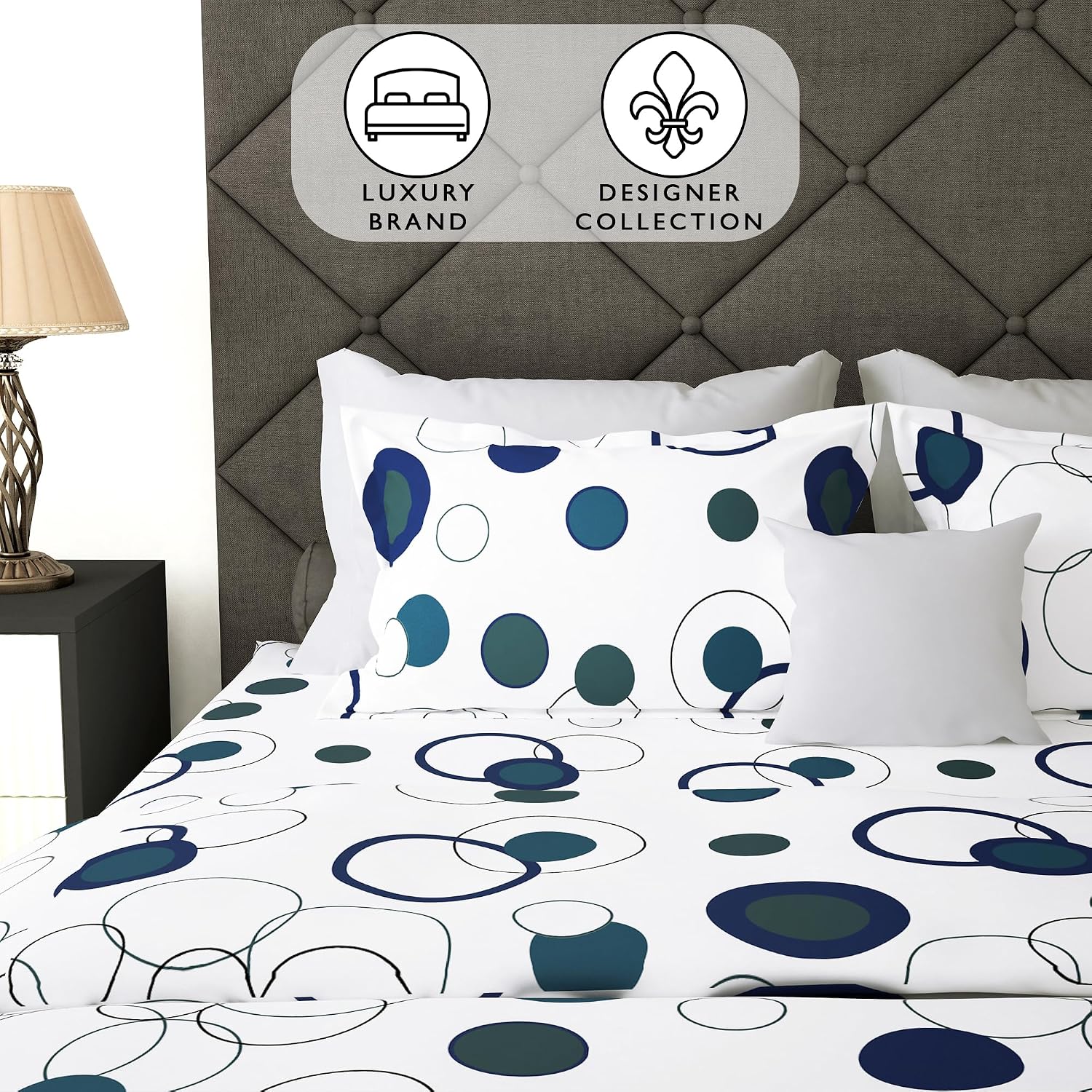 Bedsheet For Queen Size Bed With 2 Pillow Cover - 60 X 72 Inches, White & Blue | All Around Elastic Fitted Bedsheet - Perfect For Home Decor & Gifting