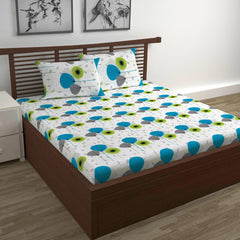 100% Pure Cotton Double Bedsheet For Queen With 2 Pillow Covers - 87 X 100 Inches, Blue & White | Soft & Durable For Everyday Use & Bedroom - All Season Comfort