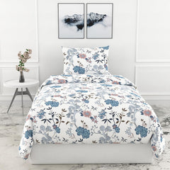 Cotton Bedsheet For Single Bed With 1 Pillow Cover - 54 X 84 Inches, Blue & White | Soft Touch Cotton Fabric-Comfortable & Durable | Elegant Printed Bedding Set For Daily Use