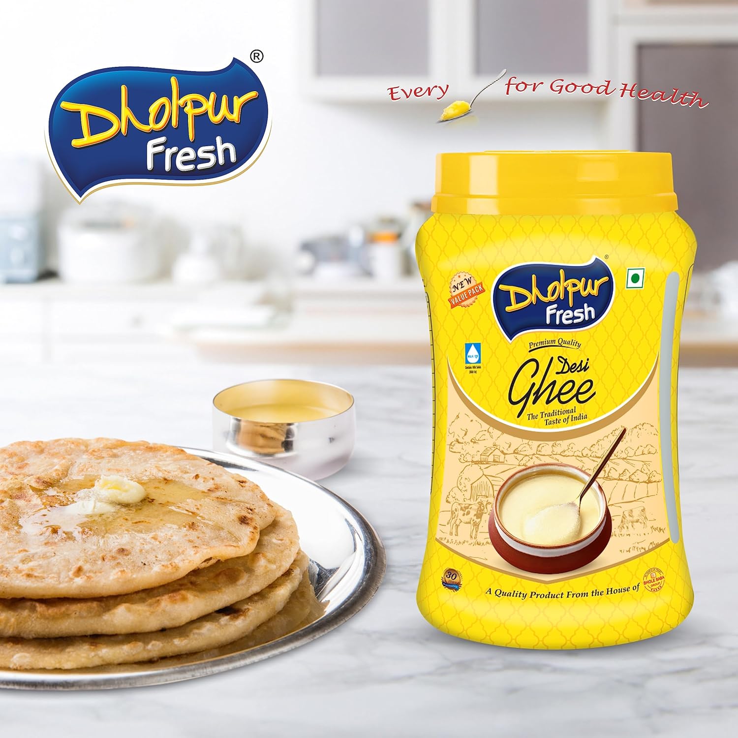 Pure Fresh Desi Ghee By Dholpur Fresh | Delicious & Nutritious Healthy Desi Cow Ghee For Relieves Constipation | (1 Litr) 33.8 Ounce | Jar Pack