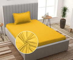 Striped Single Bedsheet With 1 Pillow Cover 60 X 90 Inches, Yellow | Comfortable & Durable | Elegant Printed Bedding Set For Daily Use