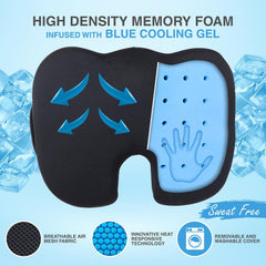 Cooling Gel Memory Foam Pillow, Orthopedic Coccyx Cushion For Tailbone Pain, Black - 18 X 14 X 3 Inch | Coccyx Pillow For Sitting Comfort | Tailbone Pain Relief Cushion For Coccyx, Sciatica
