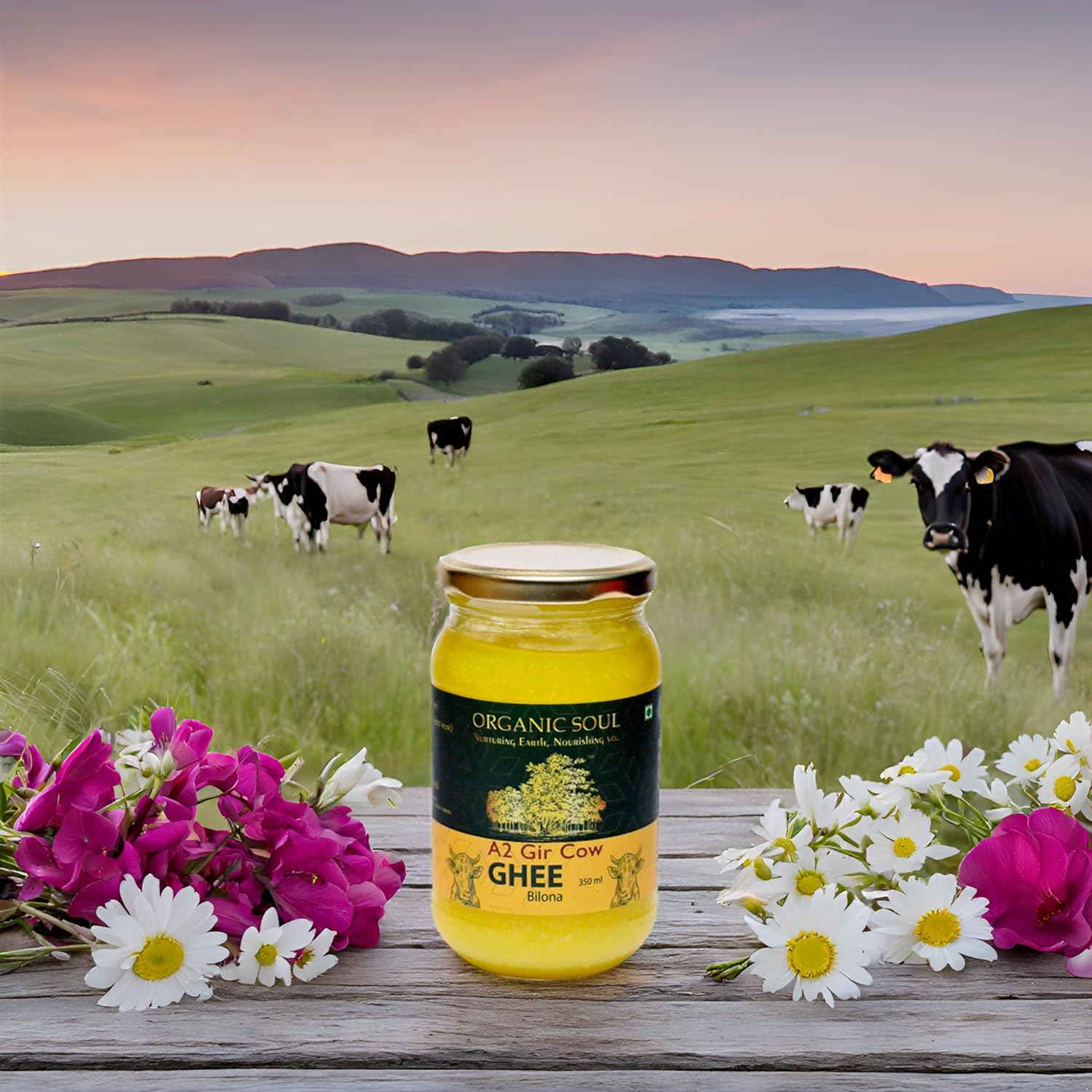 100% Natural A2 Gir Cow Ghee By Organic Soul | Naturally Rich Taste & Aroma Desi Pure Cow Ghee Perfect For Roti, Sabji | (350ml) 11.8 Ounce | Jar Pack