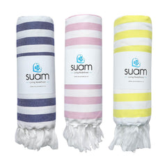 Suam Suntails Lightweight 100% Cotton Bath Towel | Beach, Pool, Travel, Spa & Yoga, Daily Use | Pack Of 3 (Dark Blue & Red, Pink & Blue, Yellow & Lite Blue)