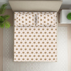 Double Bedsheet For Queen Size 2 Matching Pillow Cover - 88 X 100 Inches, Beige & Brown | Durable & Long Lasting Wrinkle Resistant Fabric - Skin Safe & Super Soft