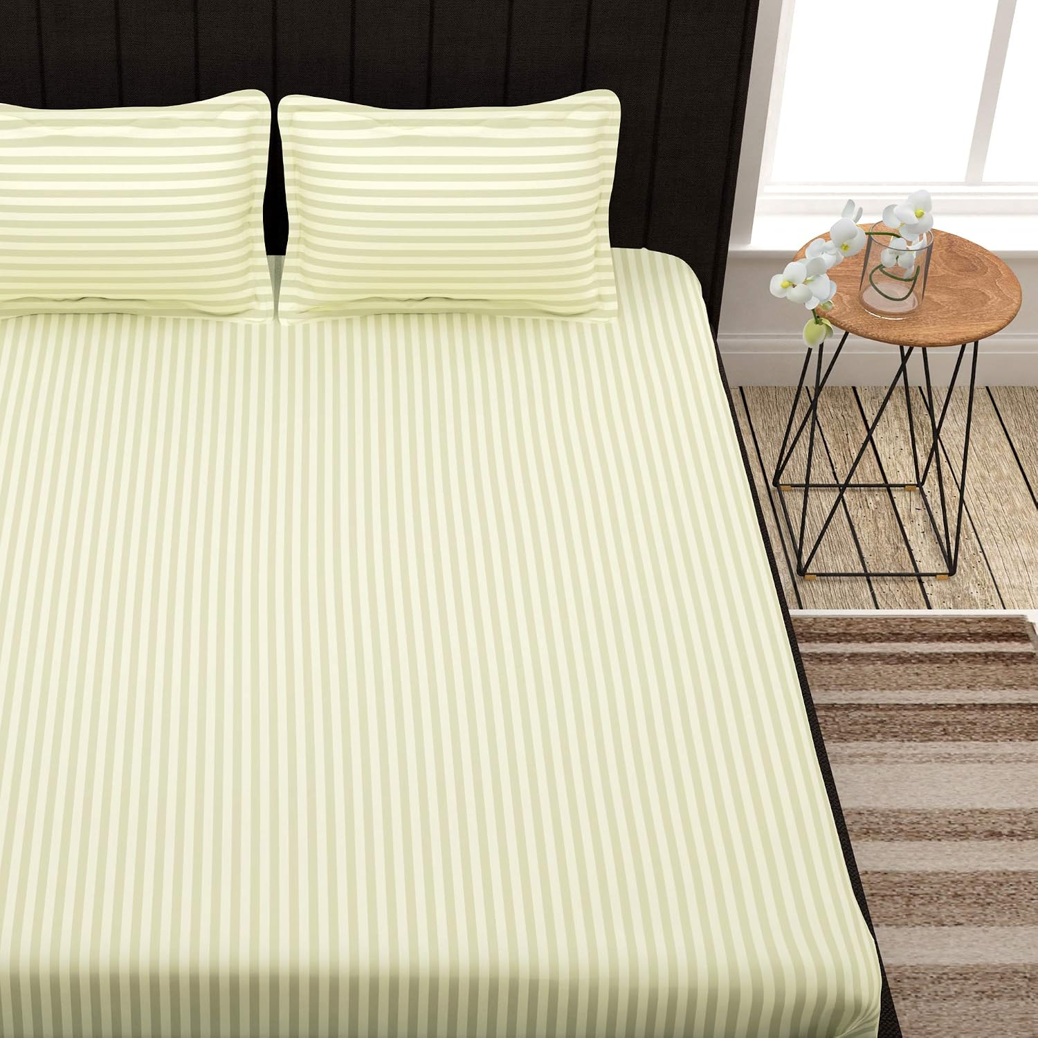 Cotton Satin King Size Bedsheet With 2 Pillow Covers - 108 X 108 Inches, Off White | Super Soft Luxury Solid Bed Sheet For Home Decor