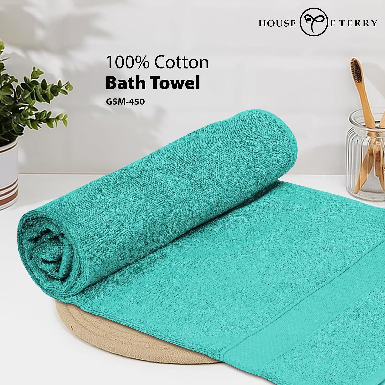 House Of Terry 100% Cotton Bath Towel 450 Gsm | Quick Dry, Soft & Absorbent, Fade-Resistant, Skin-Friendly For Men & Women Towel (Turquish)