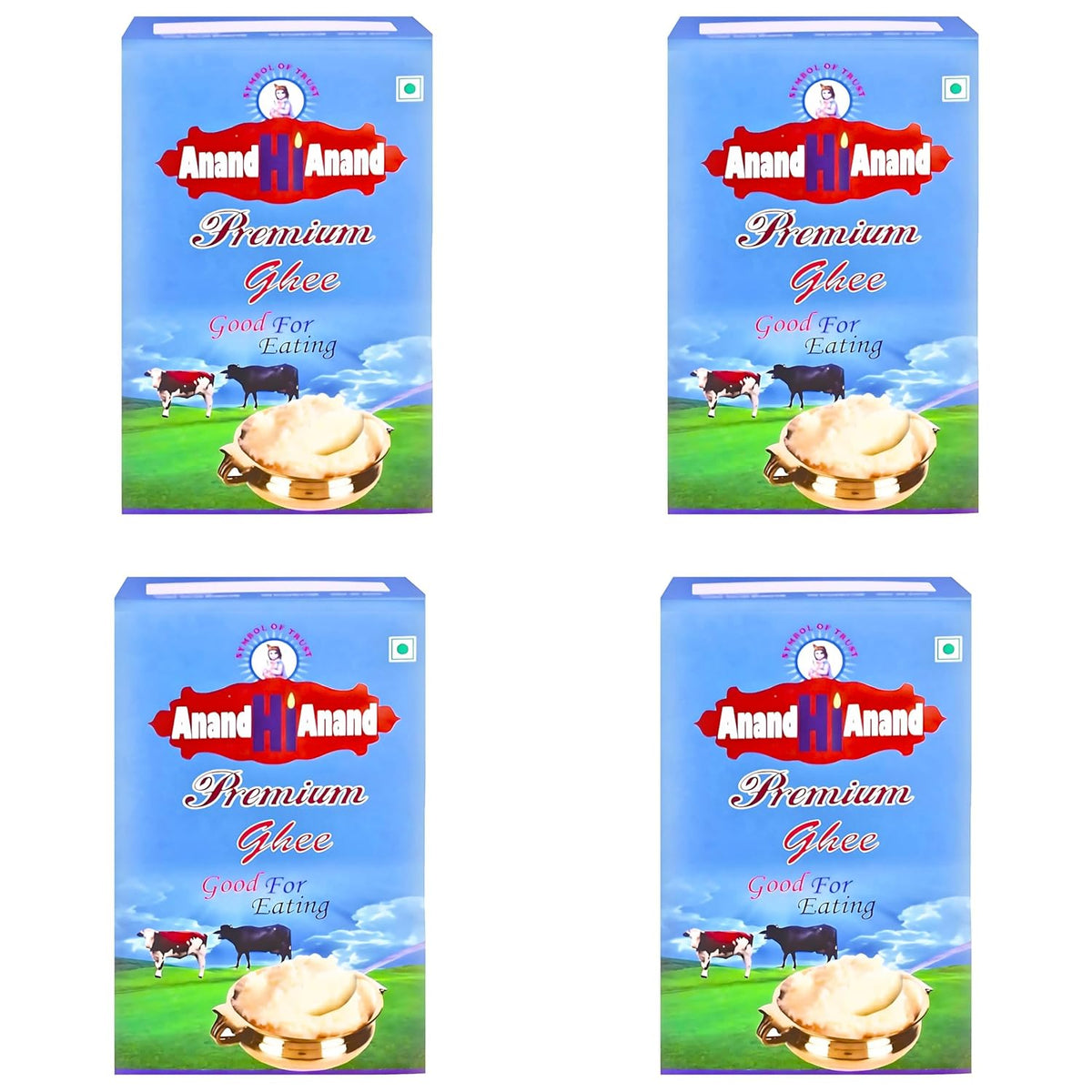 Organic Premium Cow Ghee By Anand Hi Anand | Rich In Nutrients & Vitamins A Healthy Desi Cow Ghee Good For Deseerts | 4 Litre (1 Litr * 4) 135.2 Ounce | Box Pack