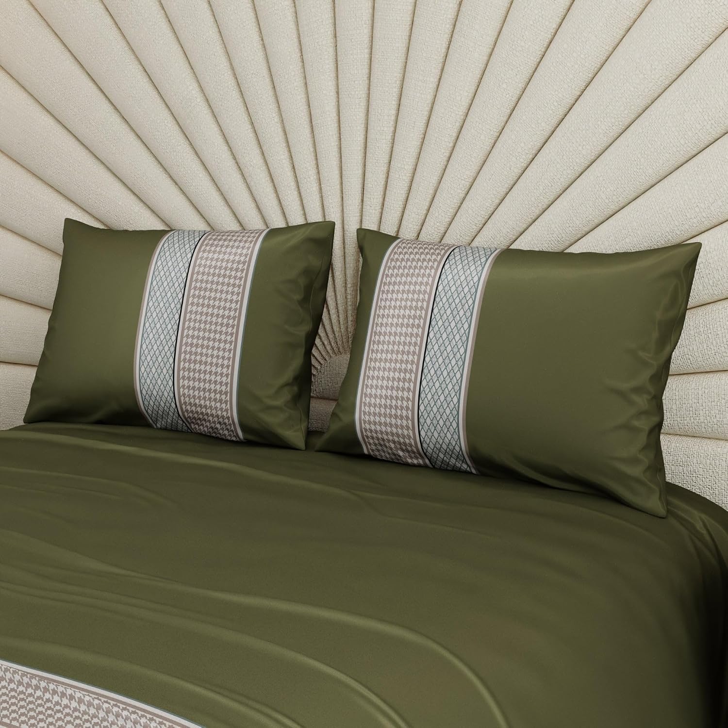 Bedsheet For Super King Size Bed With 2 Matching Pillow Cover - 108 X 108 Inches, Olive | Ideal For Healthy Skin & Hair | 100% Premium Fabric Is Lightweight, Soft & Comfortable