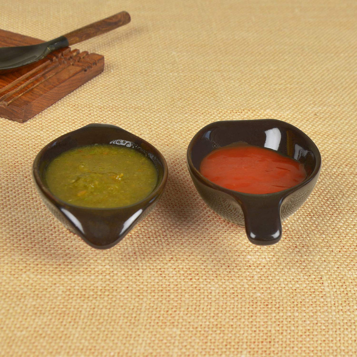 Studio Pottery Ceramic Dip Bowls Set Of 2 - 20ml Each, Black | Chutney Bowls - Ketchup Bowls