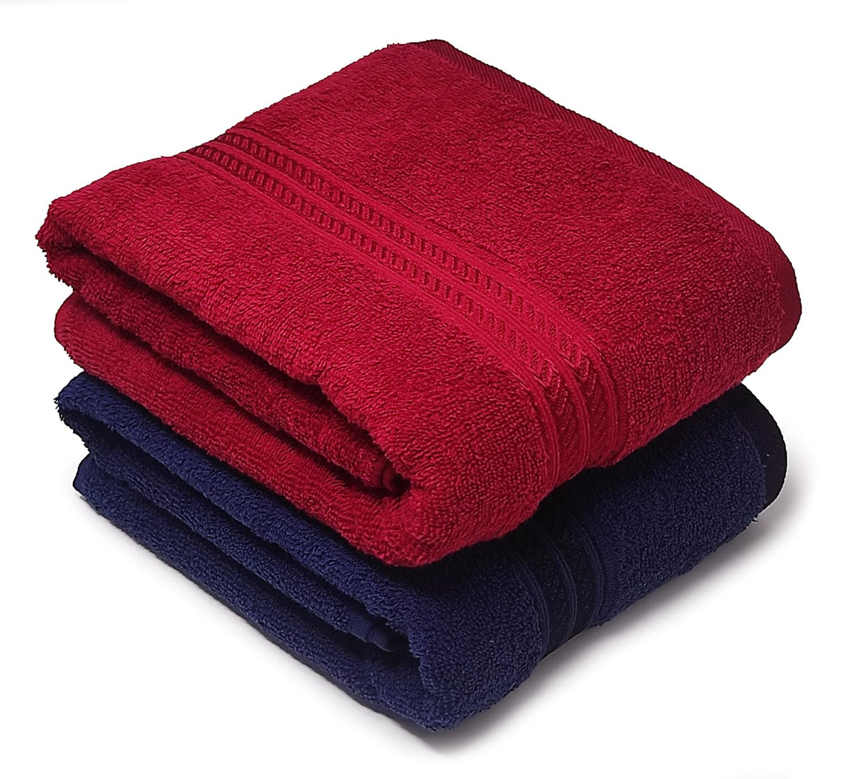 Lukzer Soft 100% Cotton Light Weight Super Absorbant Bath Towel 1200 Gsm (Dark Blue & Red) - 2 Pcs