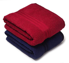 Lukzer Soft 100% Cotton Light Weight Super Absorbant Bath Towel 1200 Gsm (Dark Blue & Red) - 2 Pcs