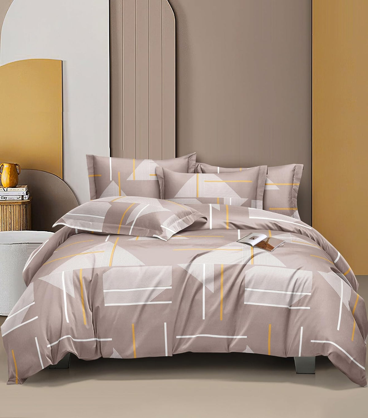 Cotton Elastic Fitted All Around Printed Queen Size Double Bed Bedsheet With 2 Pillow Cover - 60x78 Inches, Beige | Super Soft Premium Glace Cotton Bedsheet