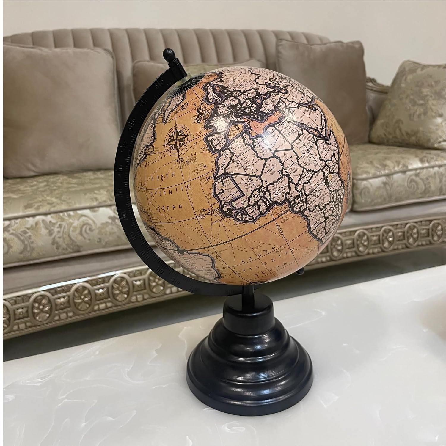 Antique Decorative Spinning World Globe 8 Inch Diameter With Black Stand For Home & Office Decor, Kids & Student Learning, Gift, Political Map, Show Piece, Pack Of 1