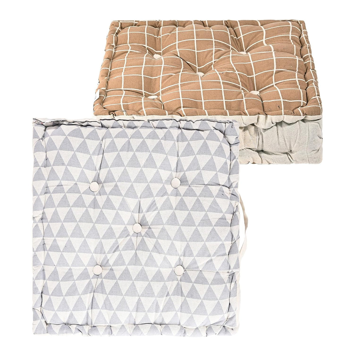 Soft Cotton Chair Cushions For Sitting, Button Pillow, Printed - Brown & Grey | Pillow For Office Work & Posture Support | Sitting Cushion & Back Rest For Chair | Pain Relief - Pack Of 2
