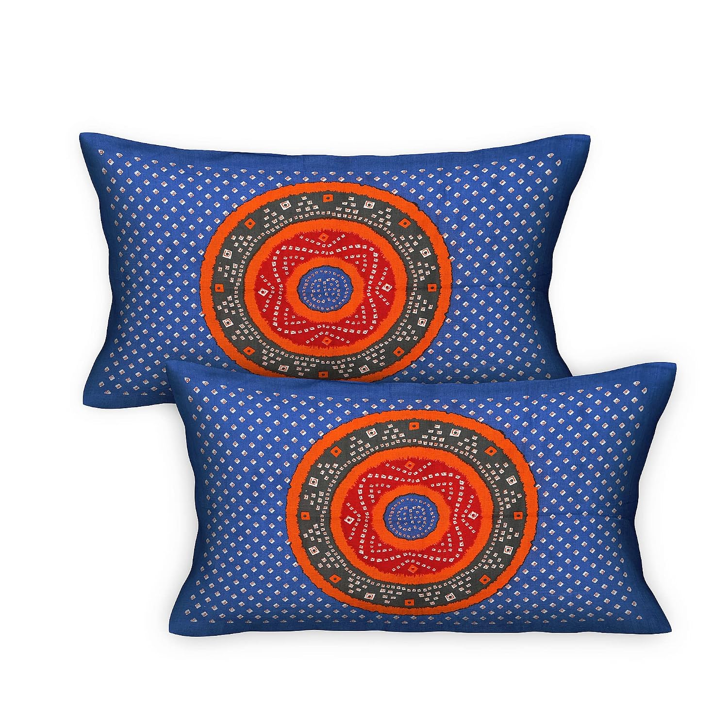 Pure 100% Cotton Double Bed Sheet With 2 Pillow Covers - 90 X 100 Inches, Blue & Red | Beautifully Handcrafted Jaipuri Bedsheets - Skin Friendly Fabric