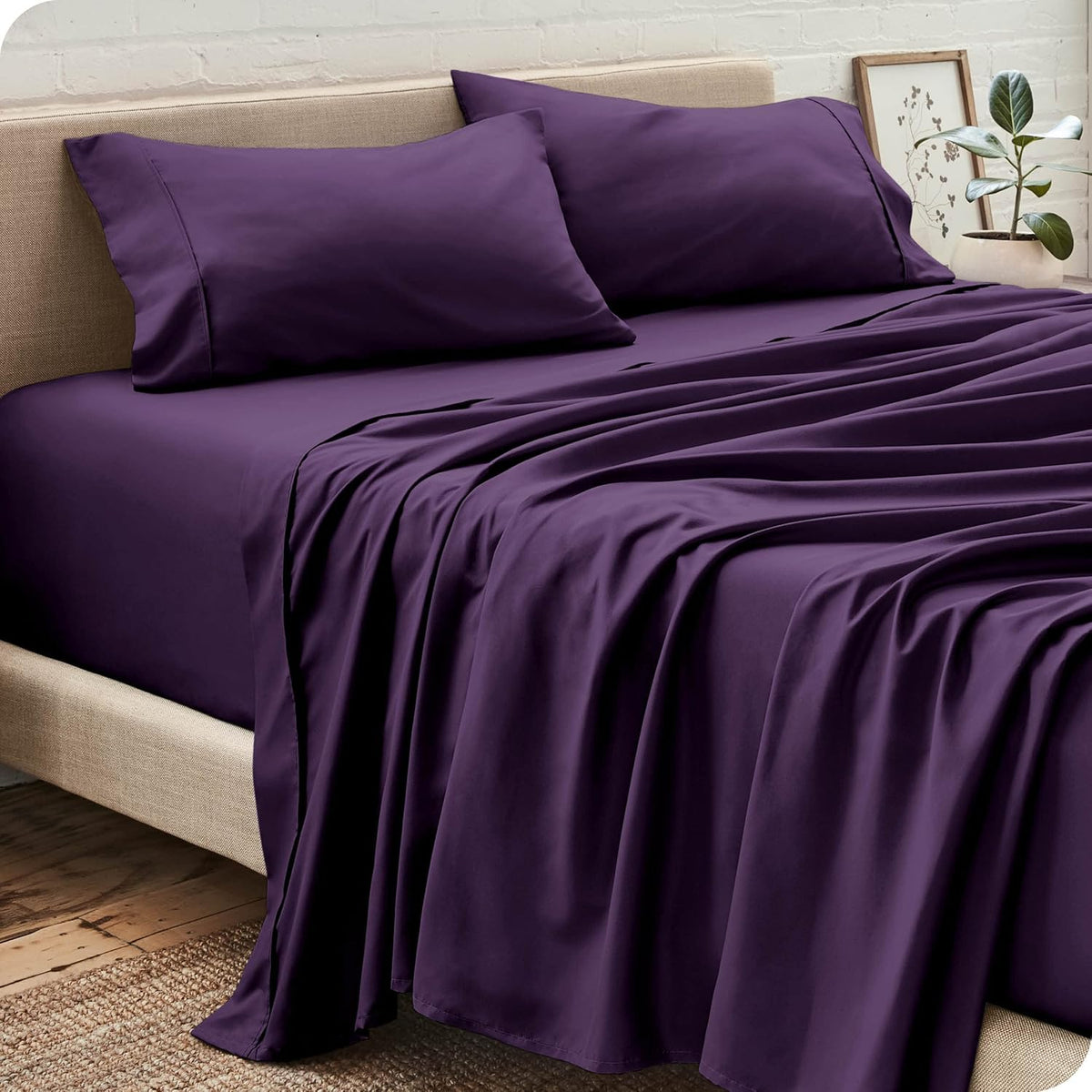 Super King Size Flat Bedsheet With 2 Pillow Covers - 110 X 112 Inches, Eggplant | Good For Home, Hotel, Villa, Resort & Guest House