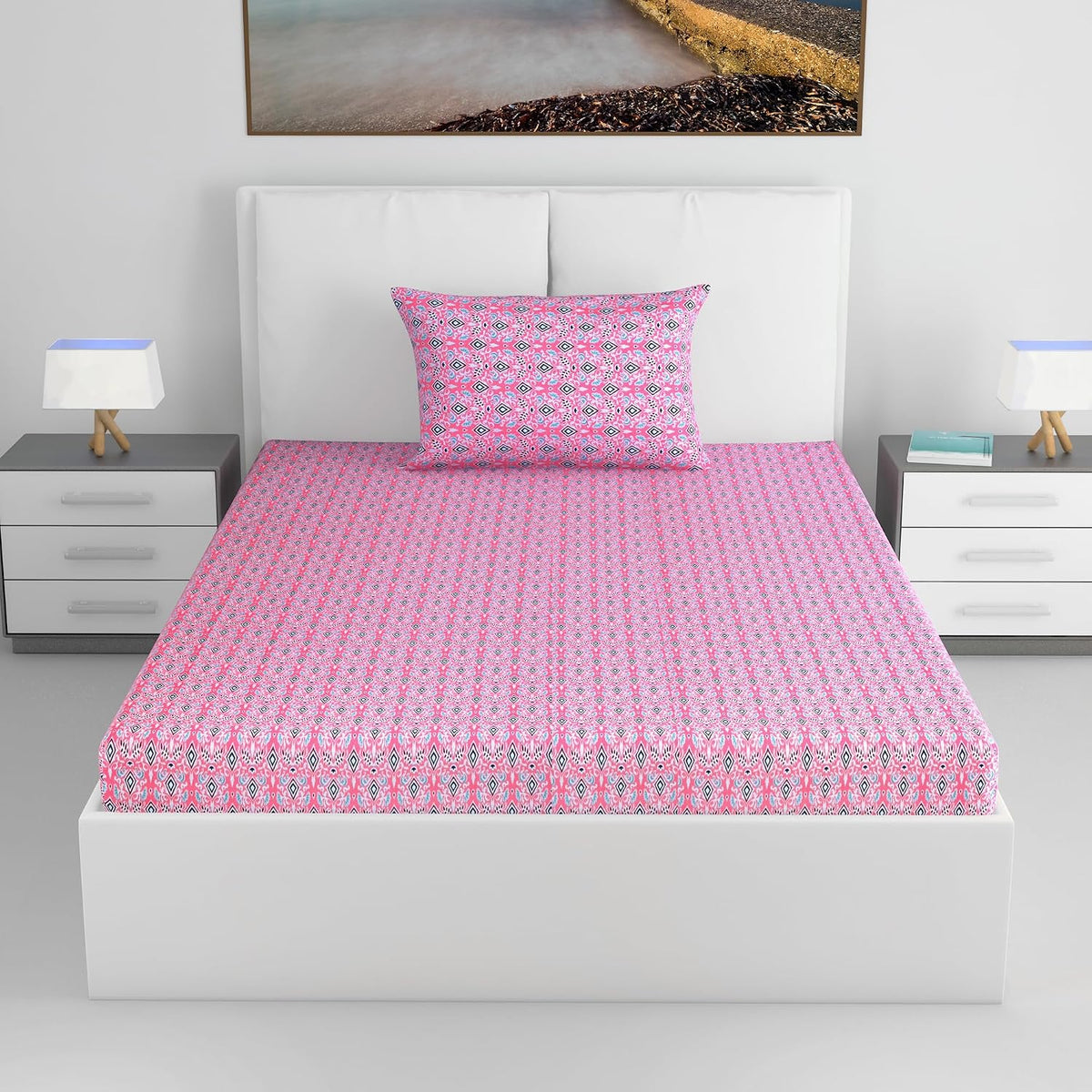 1 Single Bedsheet With 1 Pillow Cover - 57 X 87 Inches, Pink | 144 Thread Count Lightweight, Soft, Skin Friendly - Everyday Use Cotton Bedsheet
