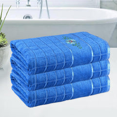 Kuber Industries Rectangle Super Absorbent Bath Towel 1500 Gsm | Soft & Comfortable Swimming & Bathing Towels | Gold Flower (Blue)- Pack Of 3