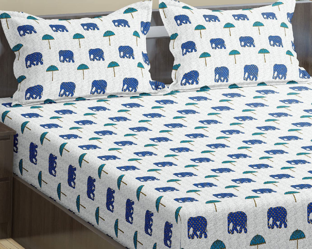 Twin Bed Size Elastic Fitted Bedsheet With 2 Pillow Cover | 48 X 72 Inches, Grey & Blue | Best Gifting For Festival, Housewarming, Anniversary, Friends Family