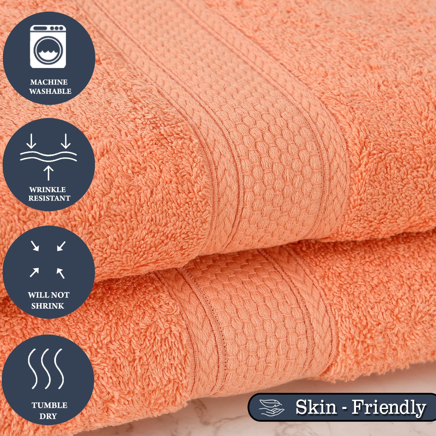 Fresh From Loom Luxury Edition Egyptian 100% Pure Cotton Bath Towel 2400 Gsm | High Water Heavy Soft Dual Stitched Bath Towel (Salmon) - 4 Pcs