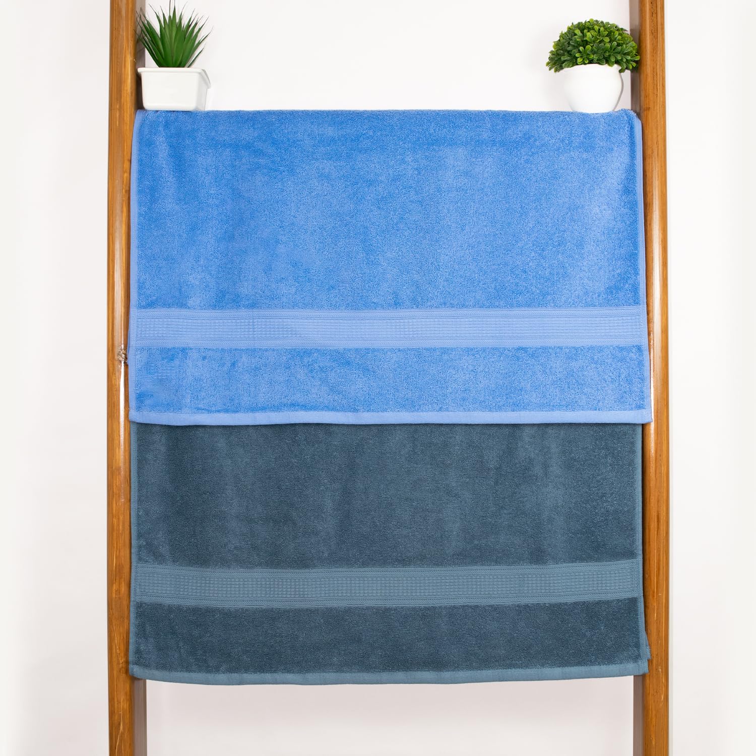 Rangoli 100% Cotton Fibre Bath Towel 1000 Gsm | Highly Durable & Super Absorbent Towel | Skin-Friendly & Quick Drying Luxury Towels (Sky Blue & Blue) - Pack Of 2