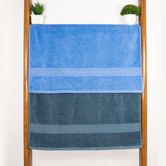 Rangoli 100% Cotton Fibre Bath Towel 1000 Gsm | Highly Durable & Super Absorbent Towel | Skin-Friendly & Quick Drying Luxury Towels (Sky Blue & Blue) - Pack Of 2