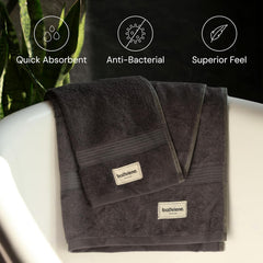 Bathriene 100% Bamboo Bath Towels 600 Gsm Large Size | Luxury Bath Towel Highly Absorbent, Super Soft, Quick Dry & Skin Friendly (Midnight Grey)