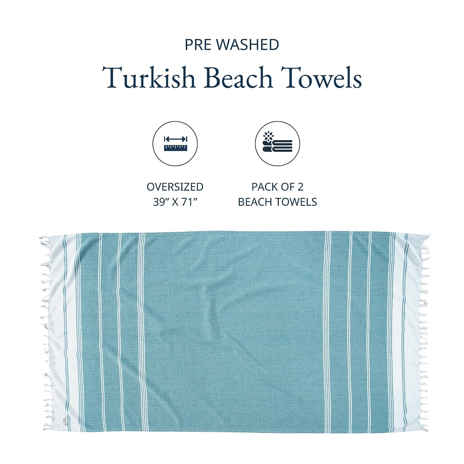 Lane Linen 100% Cotton Beach Towel With Bag Towels Oversized Pool Absorbent Extra Large Quick Dry Sand Travel Towel - Baltic (2 Piece)