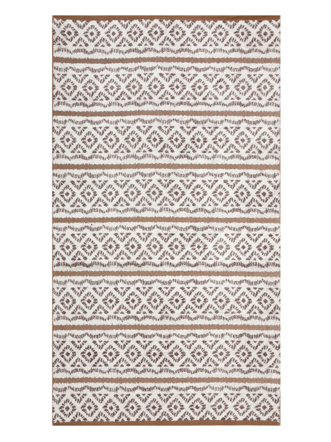 Homefresh Decorative Cotton Bath Towel 500 Gsm | Geometric Pattern Brown & White (Kelle)