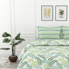 Double Bedsheet For King Size With 2 Pillow Covers - 104 X 104 Inches, Cream & Green | Light Weight, Suitable For All Seasons & Easy To Wash