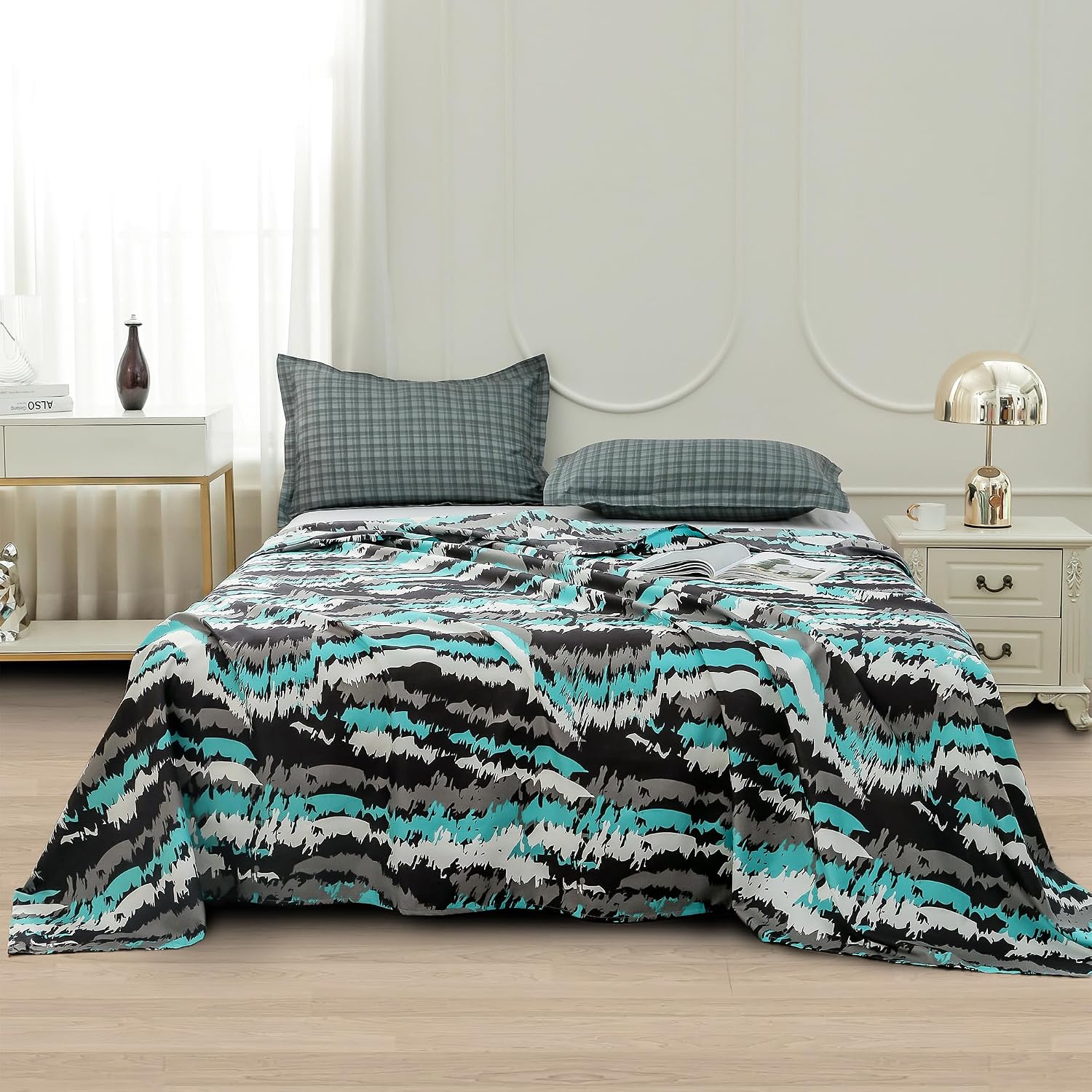 Bedsheets For Double Bed With 2 Pillow Cover - 92 X 98 Inches, Grey & Black | Satin Finish Microfiber Queen Size Bedsheet | Skin Friendly & Breathable Fabric
