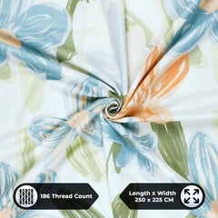 Bedsheet For Double Bed Cotton With 2 Pillow Covers, White & Light Blue - Queen Size 88 X 100 Inches | 190 Thread Count - Ideal For Festive Occasions