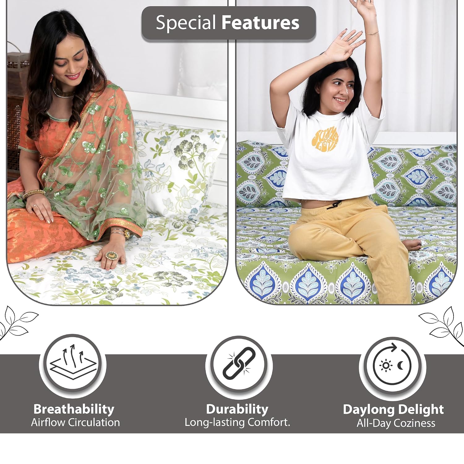 Combo 2 Single Bedsheet With 2 Pillow Cover - 57 X 87 Inches, Multicolor | 144 Thread Count Lightweight, Soft, Skin Friendly - Everyday Use Cotton Bedsheet